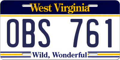WV license plate OBS761