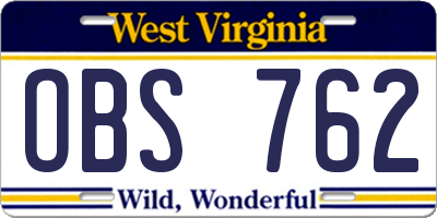 WV license plate OBS762