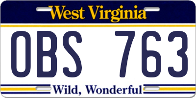 WV license plate OBS763