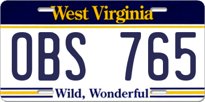 WV license plate OBS765