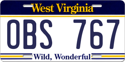 WV license plate OBS767