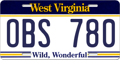 WV license plate OBS780