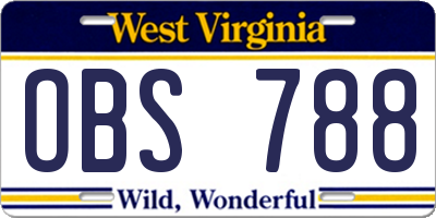 WV license plate OBS788