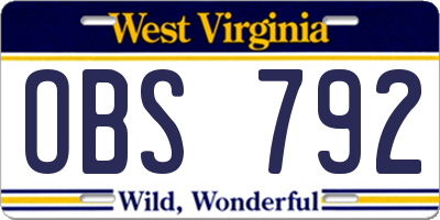 WV license plate OBS792