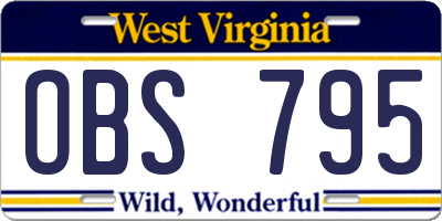 WV license plate OBS795