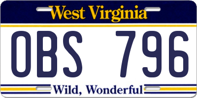 WV license plate OBS796