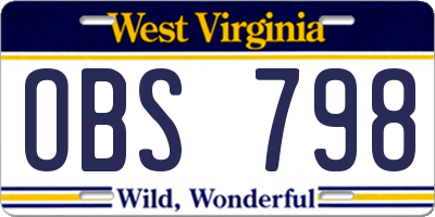 WV license plate OBS798