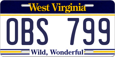WV license plate OBS799
