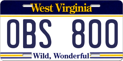WV license plate OBS800
