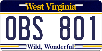 WV license plate OBS801