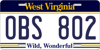 WV license plate OBS802