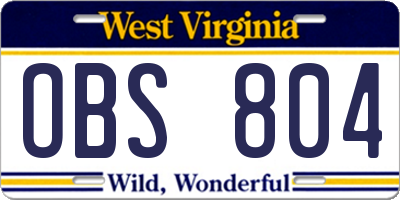 WV license plate OBS804