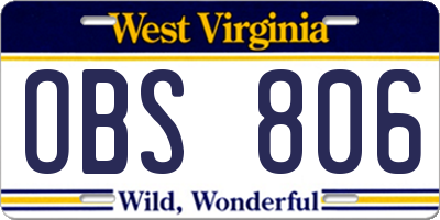 WV license plate OBS806
