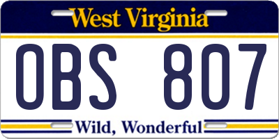 WV license plate OBS807