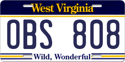 WV license plate OBS808