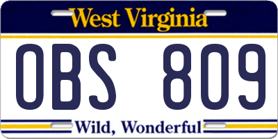 WV license plate OBS809