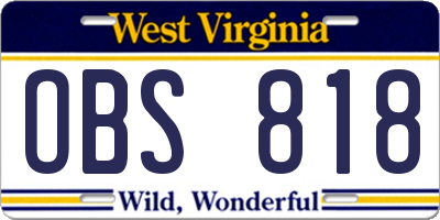 WV license plate OBS818