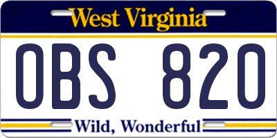 WV license plate OBS820