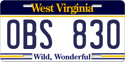 WV license plate OBS830