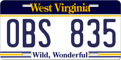 WV license plate OBS835