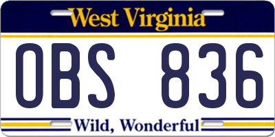 WV license plate OBS836