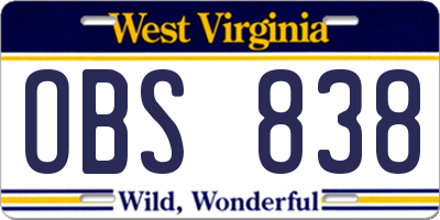 WV license plate OBS838
