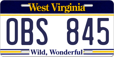 WV license plate OBS845