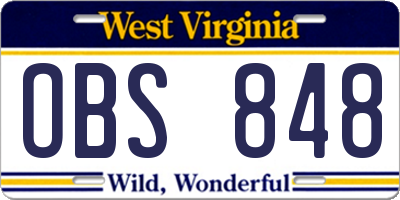 WV license plate OBS848