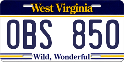 WV license plate OBS850