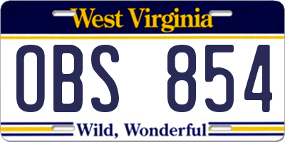 WV license plate OBS854
