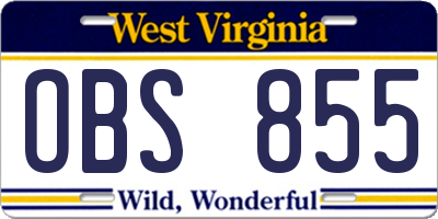 WV license plate OBS855