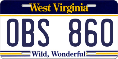 WV license plate OBS860