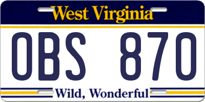 WV license plate OBS870