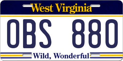 WV license plate OBS880