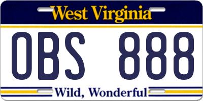 WV license plate OBS888