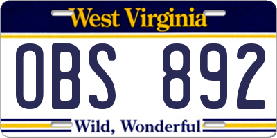 WV license plate OBS892