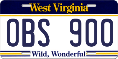 WV license plate OBS900