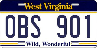 WV license plate OBS901
