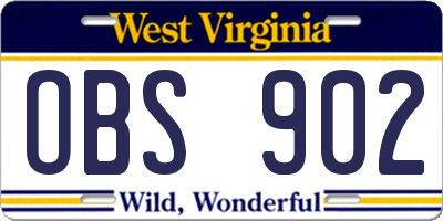 WV license plate OBS902