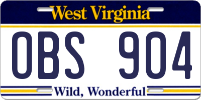 WV license plate OBS904