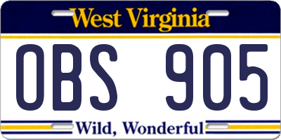 WV license plate OBS905