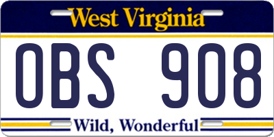 WV license plate OBS908