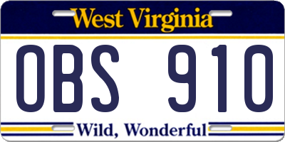 WV license plate OBS910