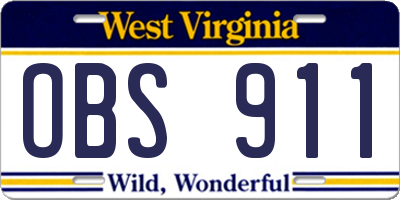 WV license plate OBS911