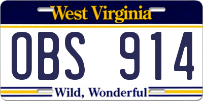 WV license plate OBS914