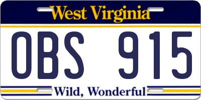WV license plate OBS915
