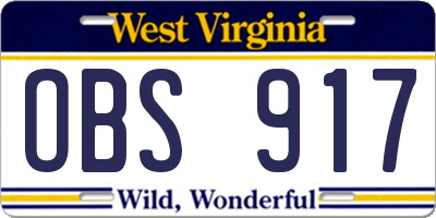 WV license plate OBS917