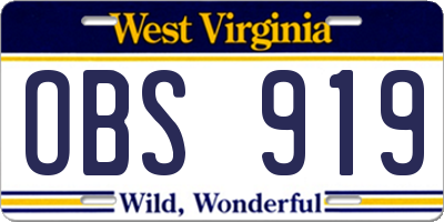WV license plate OBS919