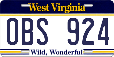 WV license plate OBS924