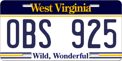 WV license plate OBS925